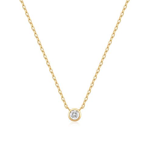 Gold Round Solitaire Cubic Zirconia Necklace